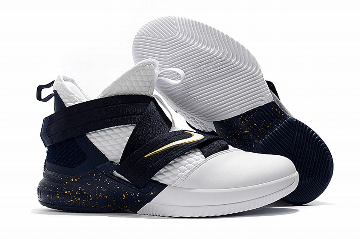 Nike Lebron James Soldier 12 Shoes White Dark Blue Gold